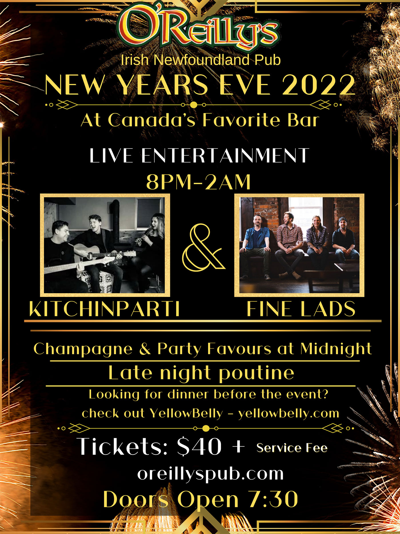 Nye At O Reilly S Live Entertainment By Kitchinparti Fine Lads O Reilly S Irish Newfoundland Pub